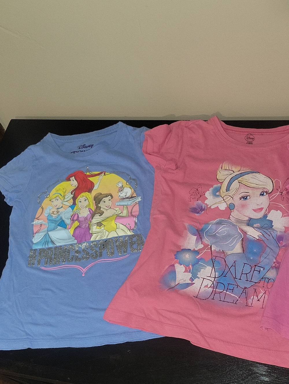 4 Disney Princess Short Sleeve Tees - Pink & Light Blue